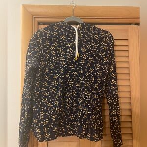 Joules brand floral hooded sweatshirt size Large Navy and Mustard yellow